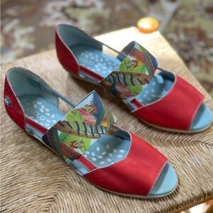 Cloud Canary Strap  wedge Sandals,  red leather Size 40/9.5